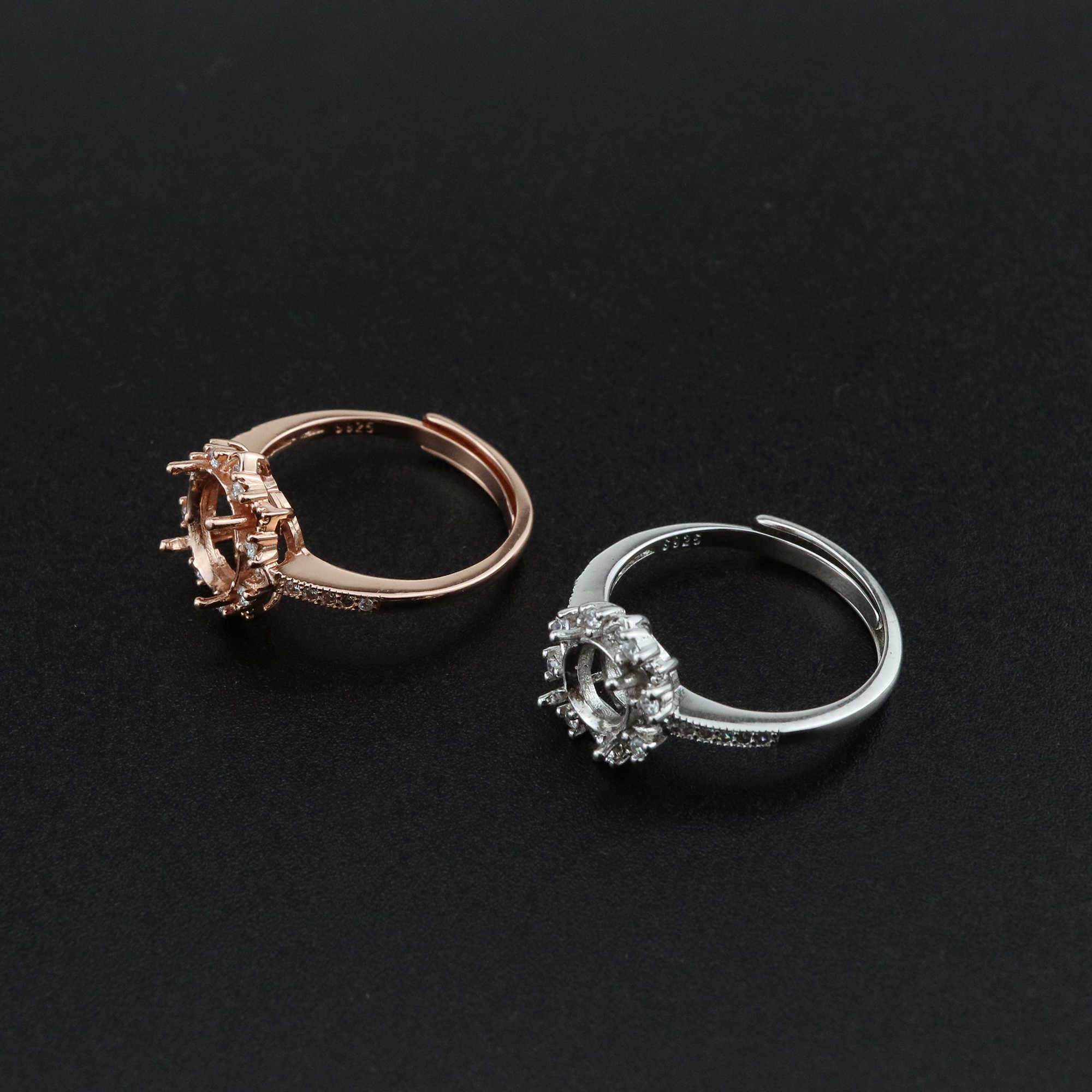 1Pcs 6-8MM Flower Round Prong Bezel Rose Gold Plated Solid 925 Sterling Silver Adjustable Ring Settings for Moissanite Gemstone DIY Supplies 1210051 - Click Image to Close